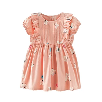 2023, Сладка рокля с дълъг ръкав за малки момичета, Памучен ежедневни облекла с цветен модел, красиви рокли за деца 0-3 години