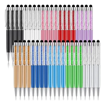 40шт Кристален химикалка химикалка, съраунд блестящ стилус 2 В 1 с тънък бриллиантовым екран, черни гел мастило, химикалка лъскава дръжка
