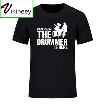 Облекло Барабанист и барабани Памучни Мъжки тениски, Потници Тениски С къс ръкав в Ежедневието Keep Calms The Drummer Is Here Тениски Тениски