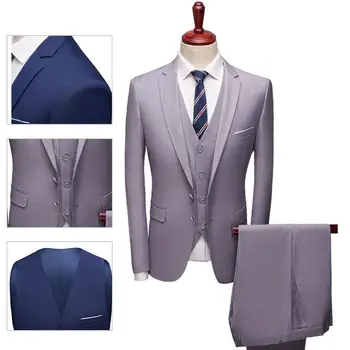 Комплект от мек бизнес костюм, комплект от 3 теми, оборудвана строг костюм, която разделя Зашеметяващ мъжки костюм с дълги ръкави и джобове за работа
