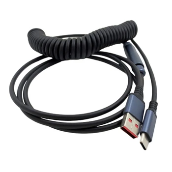 USB кабел, тип A-C, Здрава линия за предаване на данни, 140 см, Навити Пружинен Кабел за механична клавиатура, Преносима USB кабел