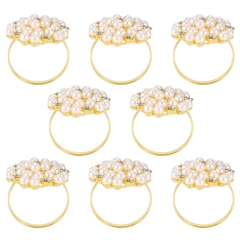 8 Опаковки, пръстени за салфетки с перли, елегантен пръстен за салфетки от сплав, обтегач за салфетки за сватба, си официална вечеря, украса на масата