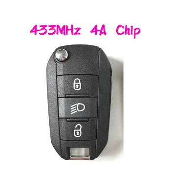 3 Бутона 433 Mhz Дистанционно Управление Ключ За Peugeot 308 4008 С Бутон Фарове Hitag AES 4A Чип HU83 Нож