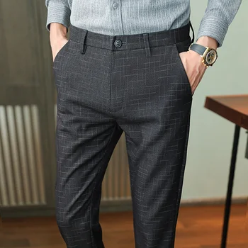 Мъжки костюми, Панталони, Панталони директно намаляване в Корейски стил Рокля в клетката Мъжки дрехи бизнес Есента Офис