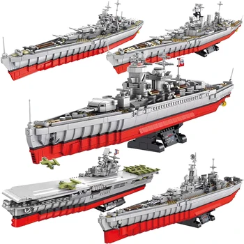 Серия от големи военни кораби WW2 Строителни блокове Тухлена модел MOC Weapon Cruiser Boat Arms Солдатский набор от Детски играчки, Подарък за празника на Момчето