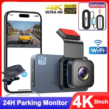 Видеорекордер 4K за Автомобили с Wi-Fi на Горивото, Предна Камера и за задно виждане за Кола, Автомобилен Видеорекордер, видео Рекордер, е Черна Кутия, 24-часов Паркинг Монитор