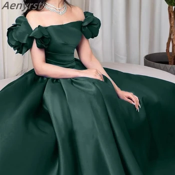 Саудитска Арабия Елегантни вечерни рокли в Зелен цвят С открити рамене, Абитуриентски рокли Трапецовидна форма с Дължина до пода, Вечерни рокли за партита