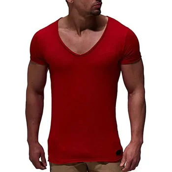 A2628 Ново записване, мъжка тениска с дълбоко V-образно деколте и къс ръкав, приталенная тениска, за мъже тънка фланелка, ежедневни лятна тениска camisetas hombre