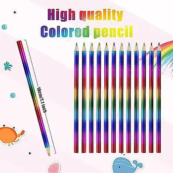 12шт Моливи, с Преливащи се цветове Моливи, Цветни Дървени Набор от цветни Моливи, Моливи за графити, Комплект цветни моливи HB Rainbow