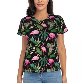 Розови тениски с фламинго, Тропически Ботаническая градинска мода, тениска оверсайз с къс ръкав, дамски готина тениска Y2K, Секси облекло