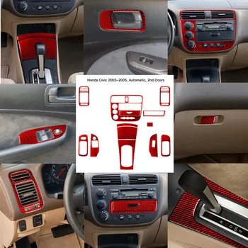 Централна конзола интериора на колата, изход за климатик, Квадратна панел вдигане на прозорец за Honda Civic 2003-2005, Стикер от въглеродни влакна