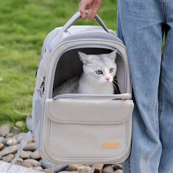Прозрачен Пътен раница за котки, универсален модерен куфар, Вентилационна холщовая чанта за котки, Раница за домашни любимци Mochila Гато