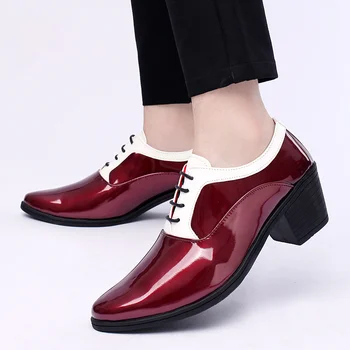 Wnfsy/ Мъжки кожени модела обувки С класически блясък; Мъжки модни Червена Огледална Луксозни обувки Големи размери; Мъжки обувки на токчета, Увеличивающем ръст