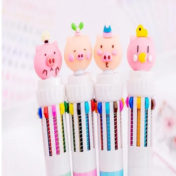 Цветна дръжка Kawaii Pig, 10 цвята, креативна многоцветен химикалка писалка с анимационни изображения, Десятицветная Химикалка писалка за офис, ученически пособия, канцеларски материали