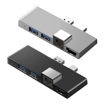 USB3.1 Зарядно устройство-USB Хъб-C Gen1, Съвместим с 4K Четец на media reader SD/TF карта, Конвертор RJ-45 6в1 за Microsoft Surface