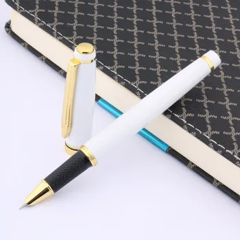 Метална писалка Бял цвят, популярен подарък, класически канцеларски материали за ученици със златно перо 