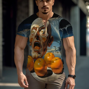 2023 Нова Лятна Мода Ежедневната мъжка тениска с къс ръкав, тениски с 3D принтом Ужасно Черепа, Офис празнична фланелки, Потници в големи размери