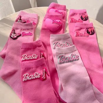 Кавайные Сладки чорапи за Барби, Чорапи със средна дължина, терлици, Чорапи с букви, Есен-зима, Дебели Дофаминовый цвят, Подарък сладко момиче рожден Ден