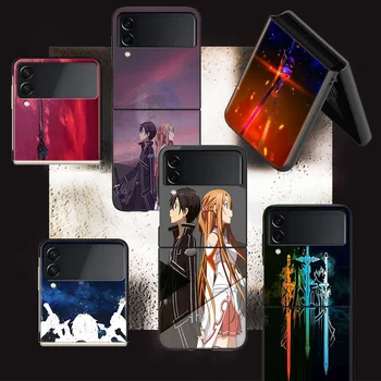 Sword Art Online SAO Аниме Телефон За Samsung Galaxy Z Flip 5 4 5G Luxury Case Cover Z Flip 5 3 5 ГРАМА Черни Седалките Shell PC Fundas Sh