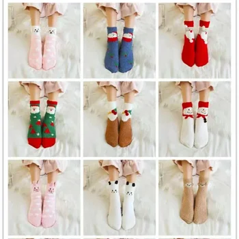 Стилни и удобни нови мультяшные коралови кадифени чорапи за Дядо Коледа, чорапи на пода, лосове, топлите коледни чорапи