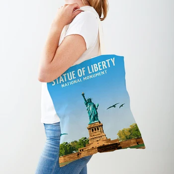 Ню Йорк, Рим, Италия, Гърция, Liberty City, Женствена чанта за пазаруване, чанта с двоен принтом, Модерни Ежедневни дамски чанти през рамо за пазаруване