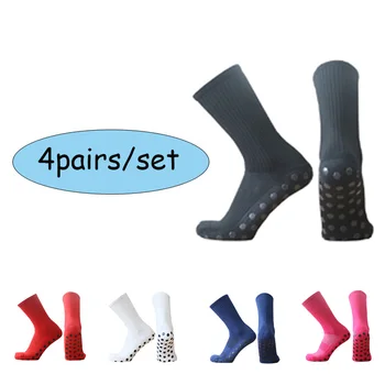 4 чифта / комплект, Мъжки и Женски шестисторонние гумени футболни чорапи, Силиконови нескользящие футболни чорапи