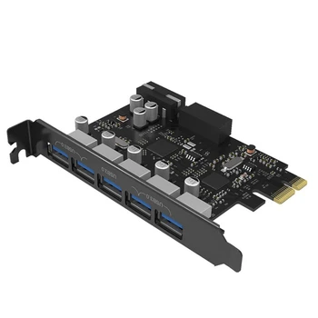 Адаптер ORICO USB3.0 PCI Express, 5 пристанища разширителни карти USB3.0, Високоскоростен пренос на данни, карта за разширение PCI-E за настолни КОМПЮТРИ