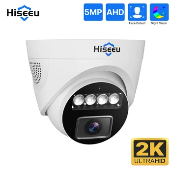 Hiseeu 5-Мегапикселова AHD-камера H. 265 За да се гарантира сигурността на закрито, Водонепроницаемое Нощно виждане, Видео в реално време, Куполна камера за Видеонаблюдение XMEye Pro APP