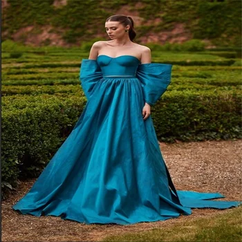 Синьо-секси дълга вечерна рокля без презрамки, трапециевидное рокля в пода с лък, рокли за абитуриентски бал без ръкави 2023, Луксозна рокля.
