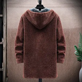 Пуловер с качулка със Средна дължина, джобове свободно, намаляване, Вязаная сако, мъжко сако, градинска облекло