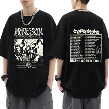 Рок-група Maneskin Rush! Тениска със световно турне, мъжки модни риза в стил хип-хоп Harajuku оверсайз, памучен популярна тениска, градинска облекло