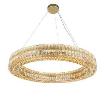 Нов окачен лампа K9 Deluxe Crystal Ring, хол, Ресторант, спалня, Led осветление на интериора лампа E14 Безплатно