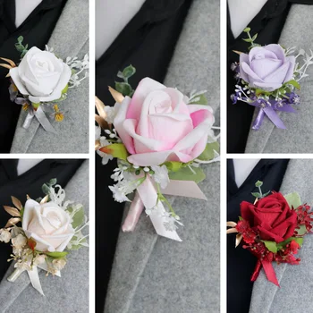 Boutonniere Игли за цикъла Цветя, Сватбени Букети и Бутониери Бели, Розови и Червени Рози Boutonniere за Младоженеца печалба M