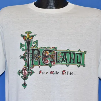 Ирландия 80-те посрещат с гэльская фраза Cead Mile Failte Ирландската тениска голям размер