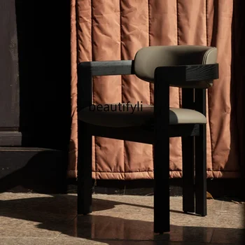 Трапезария стол-с мека кожена чанта от масивно дърво, съвременни, прост и лесен стол лукс в скандинавски стил, стол за хранене, стол за домашно почивка