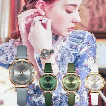 CURREN 9079 Луксозни кожени часовници Дамски Модни Прости кварцов мъжки часовник в Елегантна рокля Гривна Дамски часовник