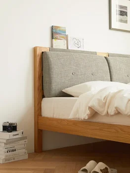 Напълно дървено легло 1,8 м двойно легло дъб легло 1,5 м проста модерно легло от мека тъкан