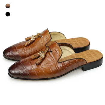 Обувки, мъжки обувки от естествена телешка кожа За лятото, Ежедневни градинска Елегантен мъжки обувки с ръчно изработени дърворезби и пискюли, Здрава гумена подметка