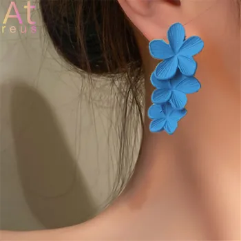 Дамски висящи обеци с цветя е чисто синьо, Нови Летни Корейски обеци Orecchino Romantic Camellia За жени, Летни плажни