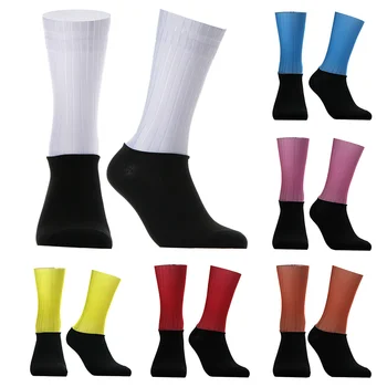 Нови чорапи Pro Team Aero с цветни блокчета, нескользящие Силиконови чорапи за колоездене, мъжки вело спортни чорапи за джогинг, кальцетины