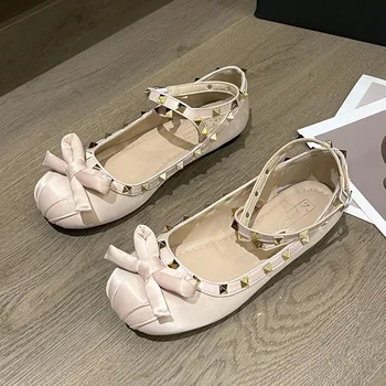 Нови летни обувки Мари Janes с лък, дамски сандали на равна подметка, Луксозни сандали 2024, Пролетта дизайнерско рокля, обувки в стил Лолита