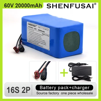 Paquete de batería de iones de litio para bicicleta eléctrica, 60V, 16S2P, 20Ah, 18650, 67,2 V, 20000mAh, 40A750W, 1000W