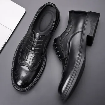Мъжки обувки, Новата Модерна Бизнес Ежедневни Кожени обувки В Британски стил с дърворезба, Пролетно-Есенни Мъжки Модел обувки, обувки за Сватба Zapatos