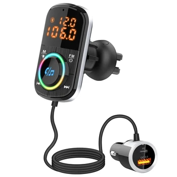 Автомобилен FM предавател, Bluetooth 5,0 MP3-плейър авторадио адаптер PD3.0 USB зарядно комплект за кола 