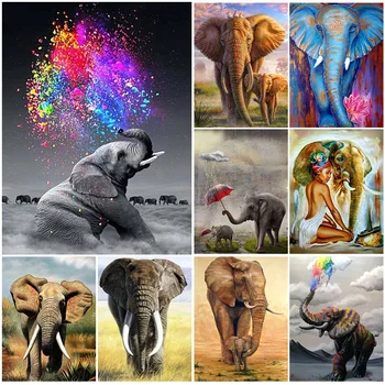 5D САМ Диамантена живопис, пълна с квадратно животните, един Слон, един Комплект за кръстат бод, Диамантена бродерия, мозайка картина от страз, Декорация, подарък