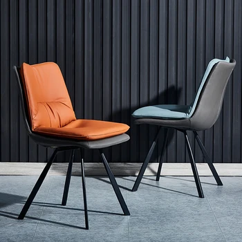 Кожени Черни трапезни столове Модерен водоустойчив дизайн, трапезни столове в скандинавски стил, ергономичен дизайн и шезлонги за почивка, мебели за зала