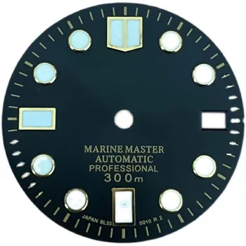 Циферблат Sunburst 28,5 мм, черен, златни нитове, Зелен, нажежен, е Подходящ за часовници с механизъм NH35 NH36, модни Аксесоари, Дата на издаване