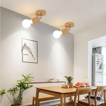 Скандинавски led тавана лампа, минималистичная дървена желязна лампа за антре, коридор, входно антре, дневна, кабинет, спалня, домашно осветление