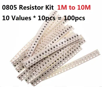 10 Стойности * 10шт = 100шт Комплект резистори SMD 0805 1m - 10М 5% Съпротива Асорти Комплект 1,2 М 1,5 М на 2 м 2,2 М 3М 3,3 М 4,7 М Опаковка чип