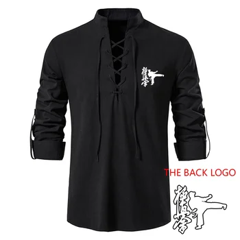 2024 Нова ежедневно бельо риза за Киокушинкай карате с дълъг ръкав, однотонная Свободна ежедневни риза, памучни блузи с дълъг ръкав, мъжки дрехи